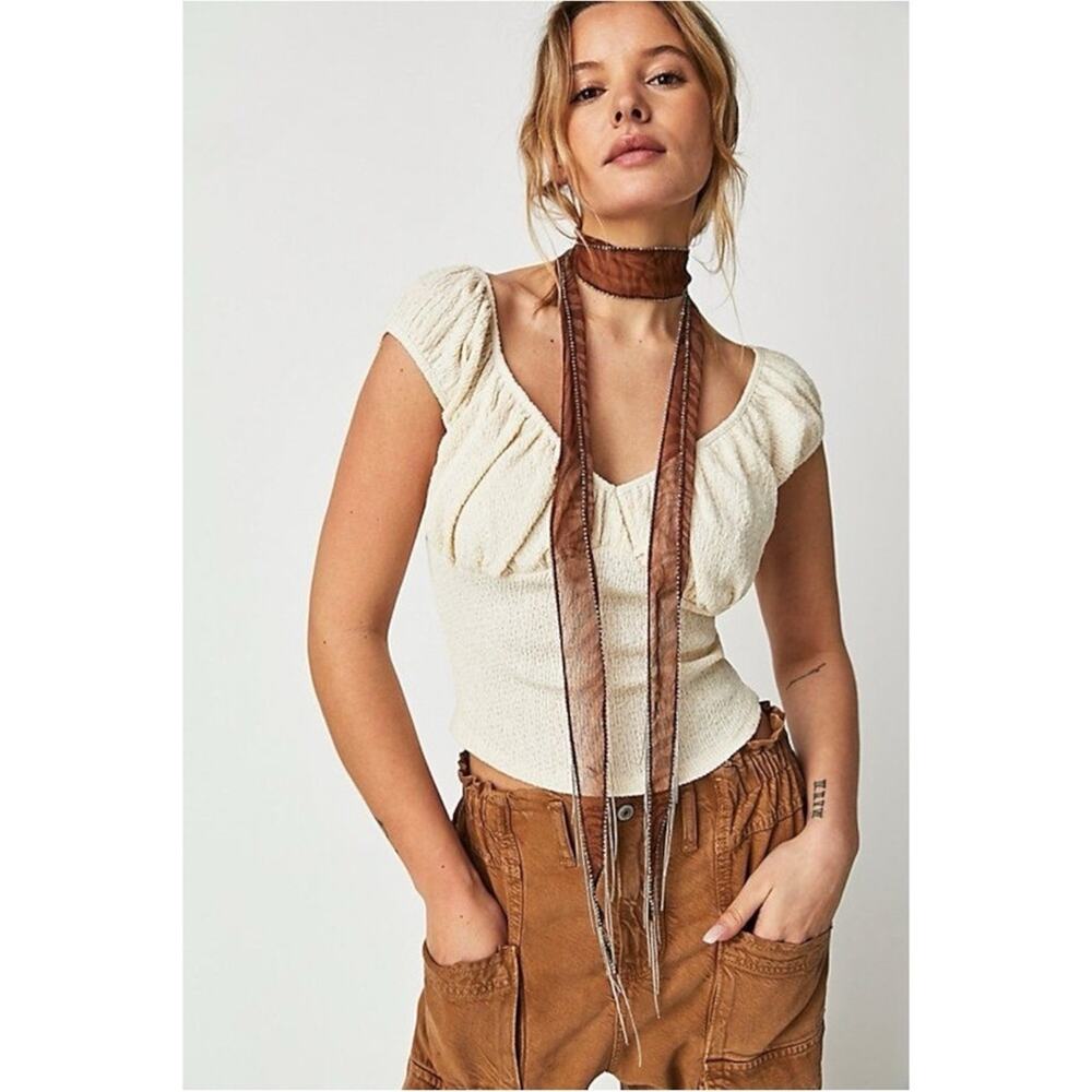 Free People Chan Luu Digital Desert Fringe Skinny Scarf Brown Bohemian Witchy - Picture 14 of 14